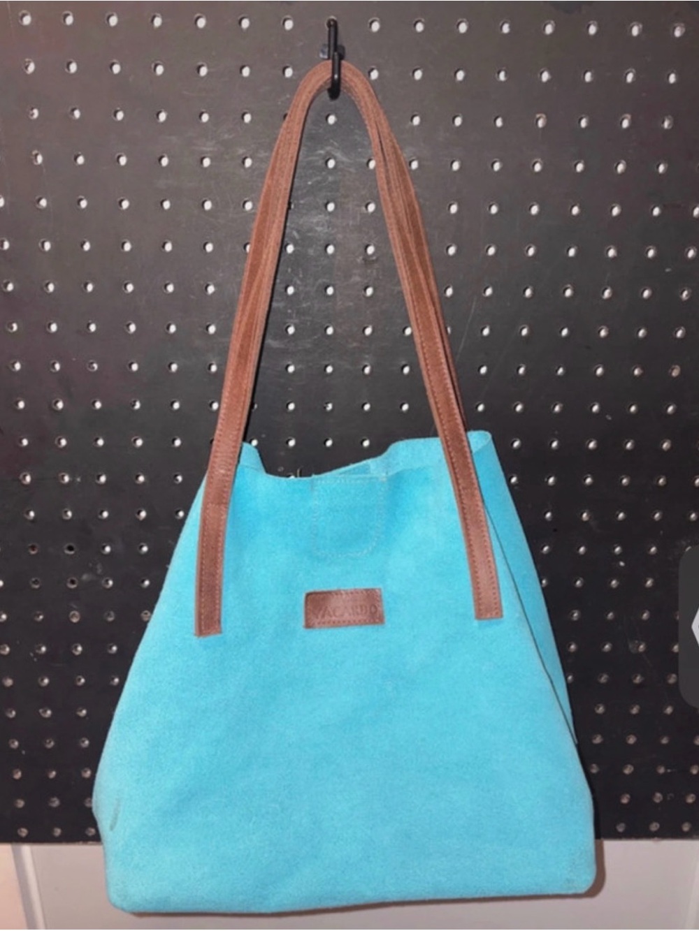 Yacardo Turquoise Suede Shoulder Tote with Brown Straps